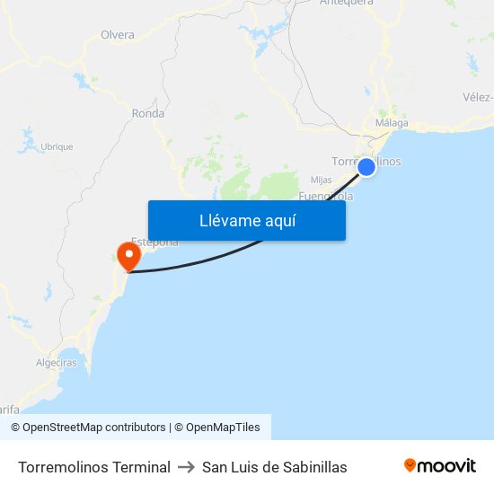 Torremolinos Terminal to San Luis de Sabinillas map