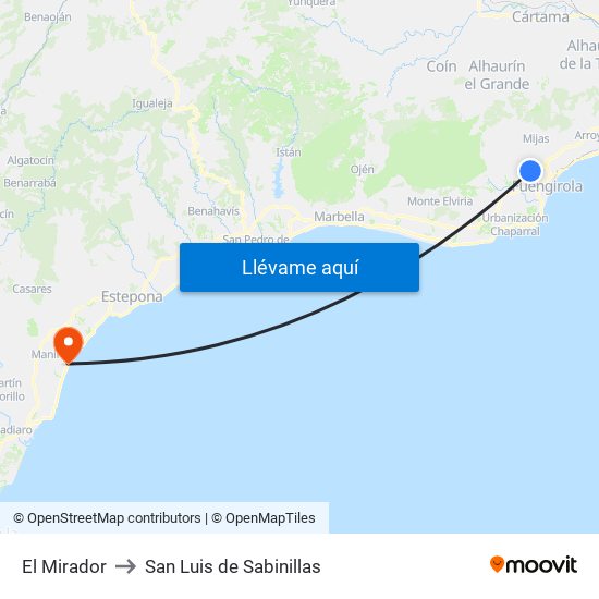 El Mirador to San Luis de Sabinillas map
