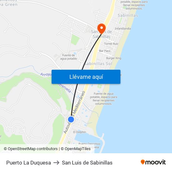 Puerto La Duquesa to San Luis de Sabinillas map
