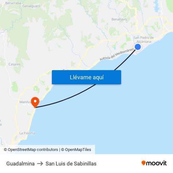 Guadalmina to San Luis de Sabinillas map