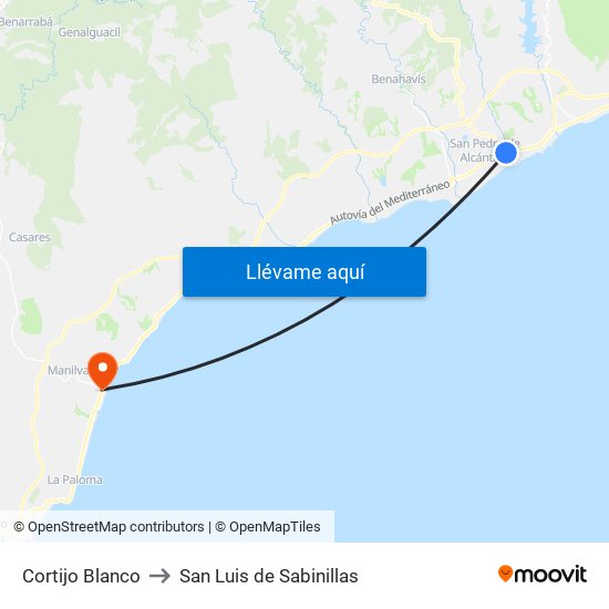 Cortijo Blanco to San Luis de Sabinillas map