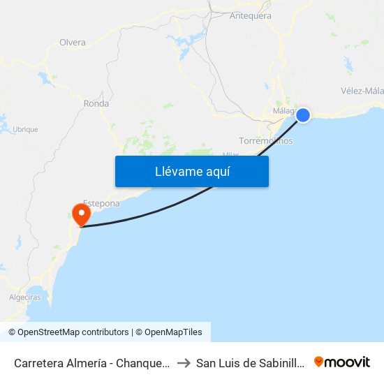 Carretera Almería - Chanquete to San Luis de Sabinillas map
