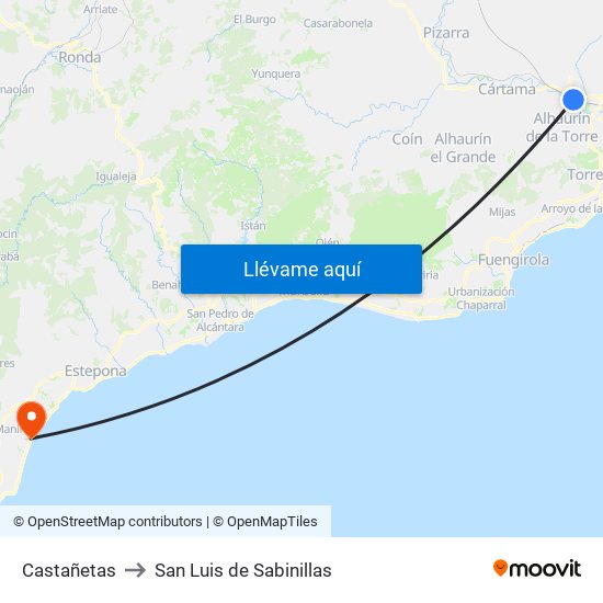 Castañetas to San Luis de Sabinillas map