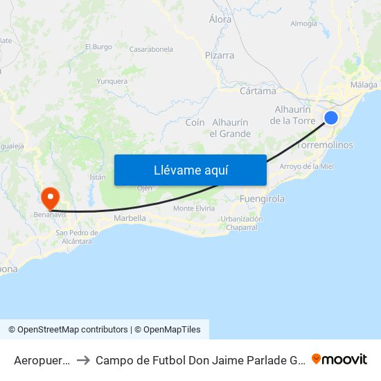 Aeropuerto to Campo de Futbol Don Jaime Parlade Gros map