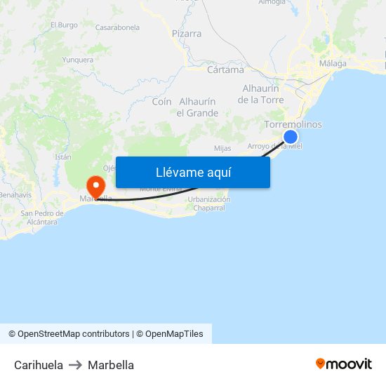 Carihuela to Marbella map