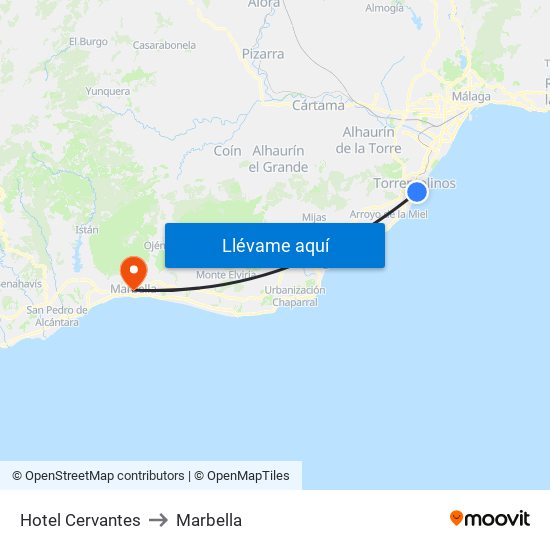 Hotel Cervantes to Marbella map