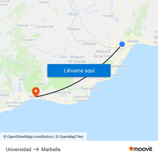 Universidad to Marbella map