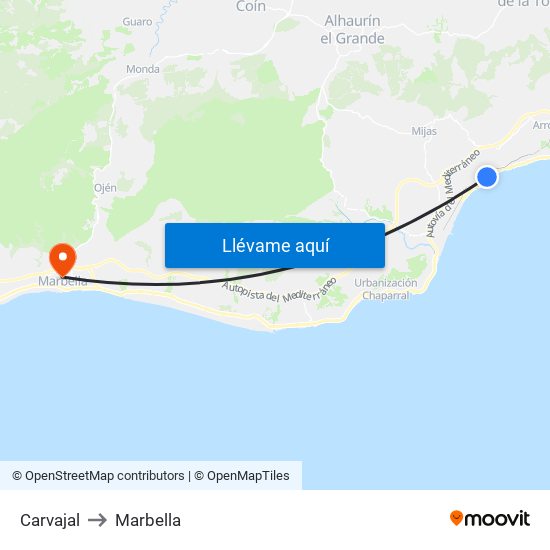 Carvajal to Marbella map