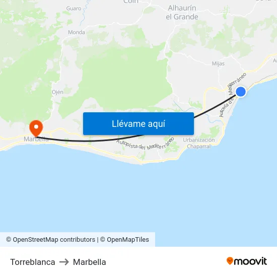 Torreblanca to Marbella map