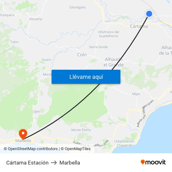 Cártama Estación to Marbella map