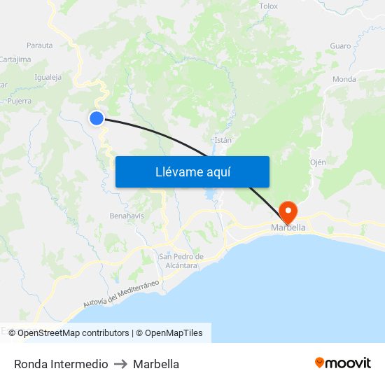 Ronda Intermedio to Marbella map