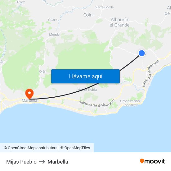 Mijas Pueblo to Marbella map