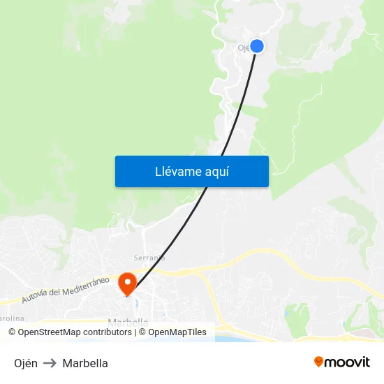 Ojén to Marbella map