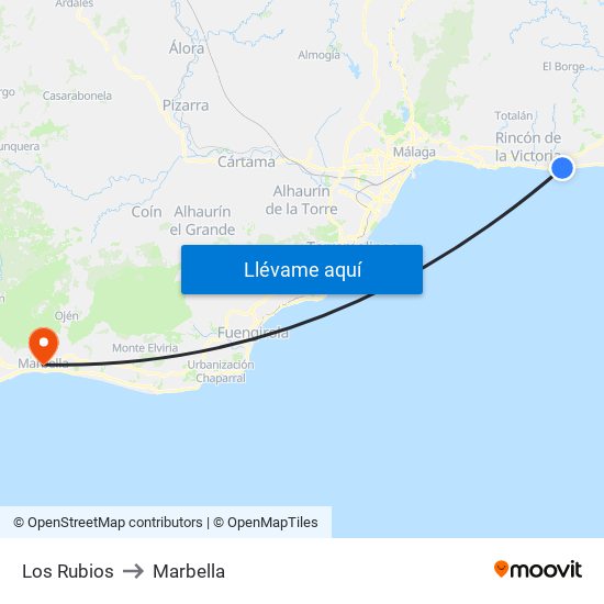 Los Rubios to Marbella map