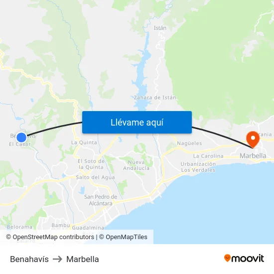 Benahavís to Marbella map