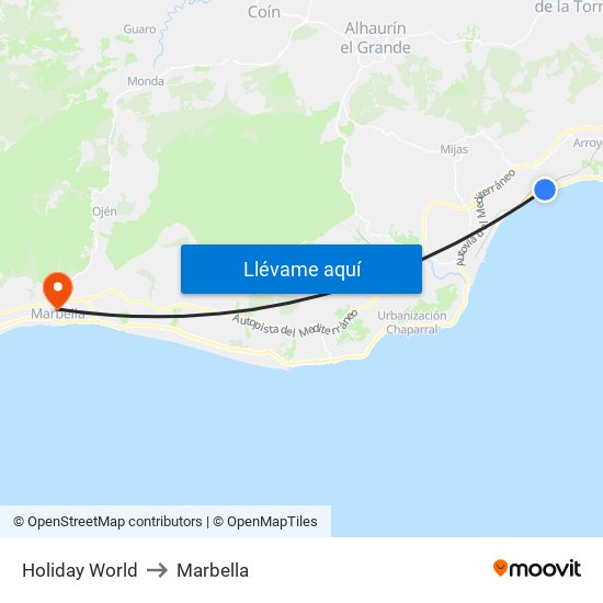 Holiday World to Marbella map