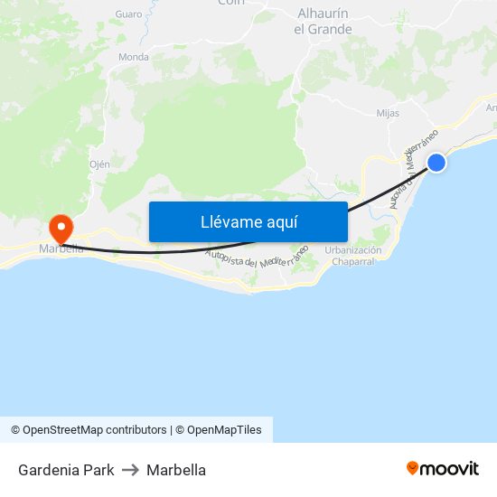 Gardenia Park to Marbella map