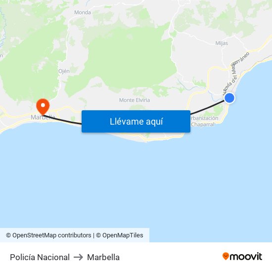 Policía Nacional to Marbella map