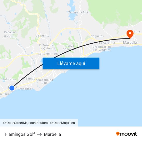 Flamingos Golf to Marbella map