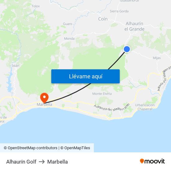 Alhaurín Golf to Marbella map