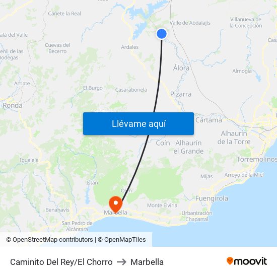 Caminito Del Rey/El Chorro to Marbella map
