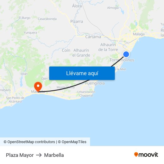 Plaza Mayor to Marbella map