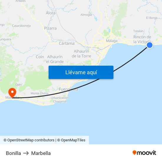 Bonilla to Marbella map