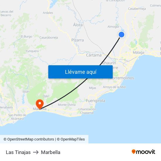 Las Tinajas to Marbella map