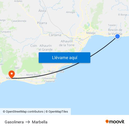 Gasolinera to Marbella map