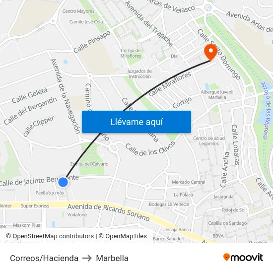 Correos/Hacienda to Marbella map