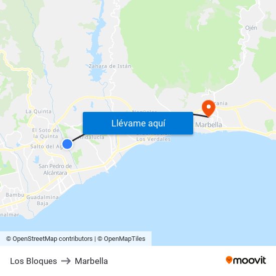 Los Bloques to Marbella map