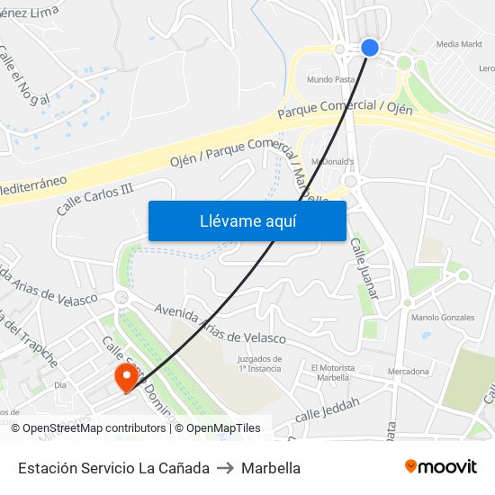 Estación Servicio La Cañada to Marbella map