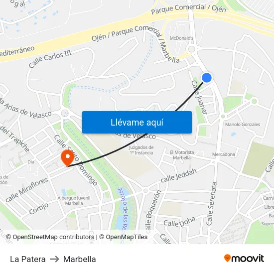 La Patera to Marbella map