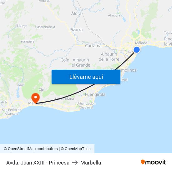 Avda. Juan XXIII - Princesa to Marbella map