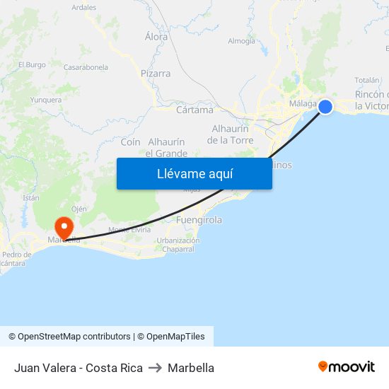 Juan Valera - Costa Rica to Marbella map