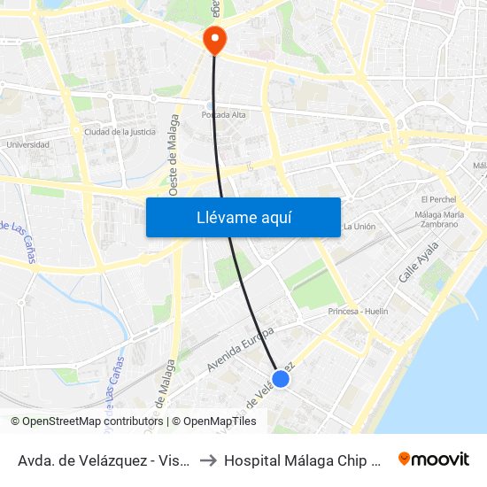 Avda. de Velázquez - Vistafranca to Hospital Málaga Chip Wellness map