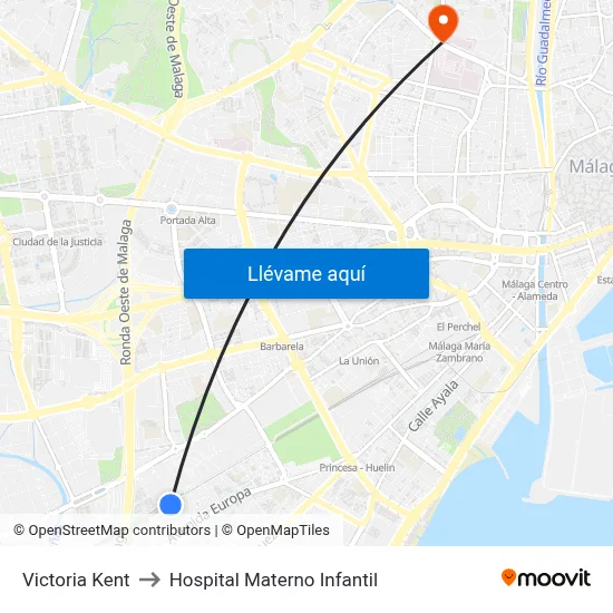 Victoria Kent to Hospital Materno Infantil map