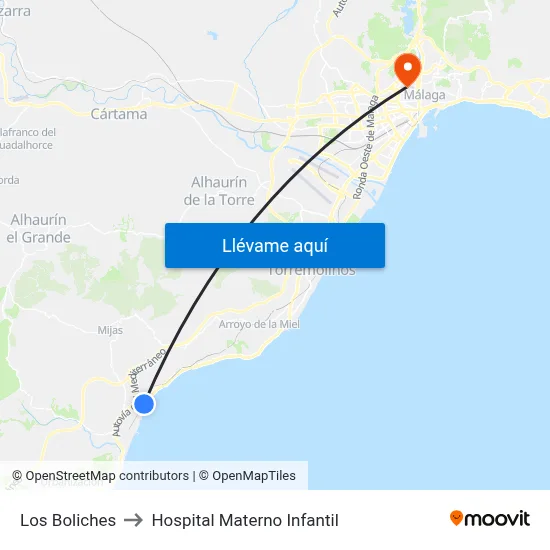 Los Boliches to Hospital Materno Infantil map