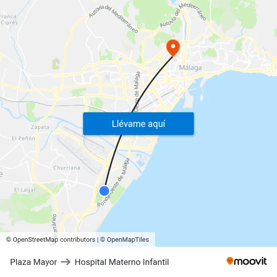 Plaza Mayor to Hospital Materno Infantil map