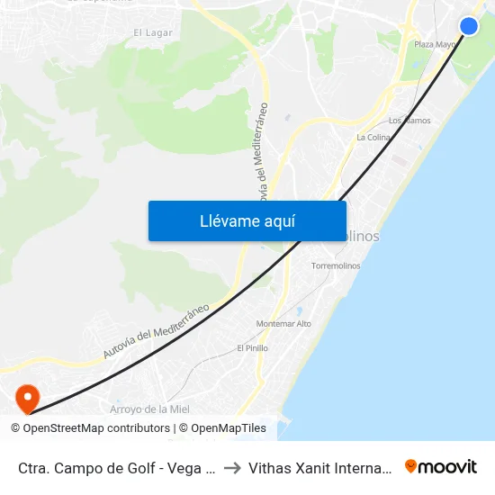 Ctra. Campo de Golf - Vega de Oro to Vithas Xanit Internacional map