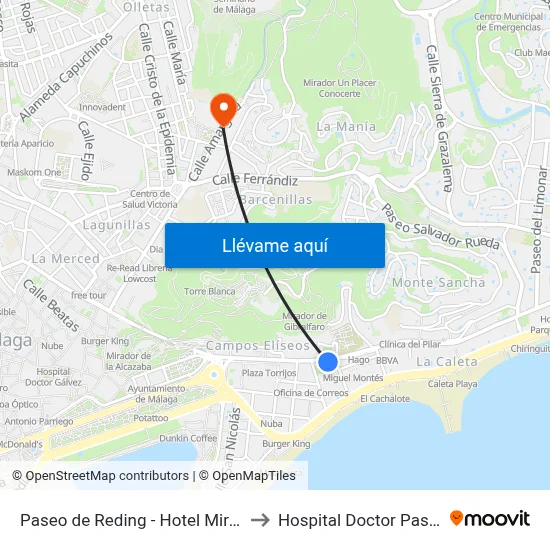 Paseo de Reding - Hotel Miramar to Hospital Doctor Pascual map