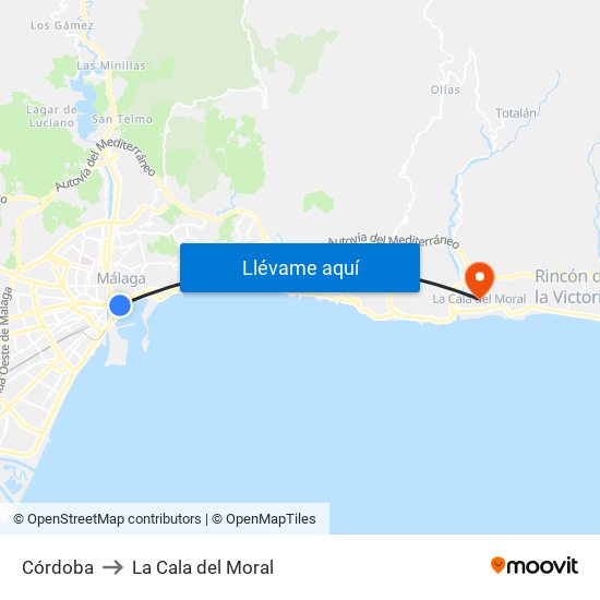 Córdoba to La Cala del Moral map