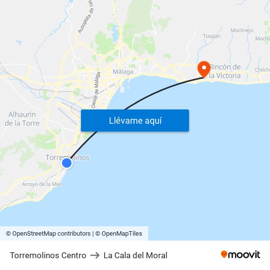 Torremolinos Centro to La Cala del Moral map