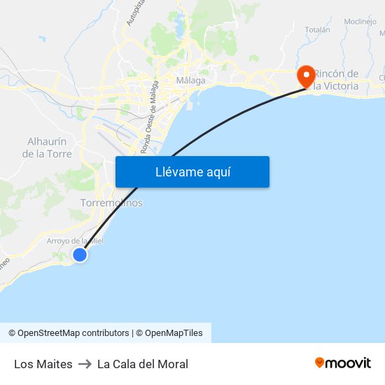 Los Maites to La Cala del Moral map