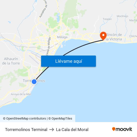 Torremolinos Terminal to La Cala del Moral map