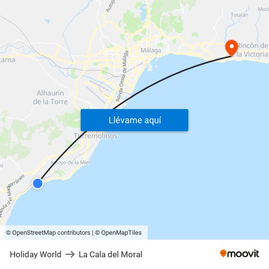 Holiday World to La Cala del Moral map