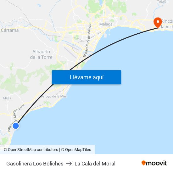 Gasolinera Los Boliches to La Cala del Moral map