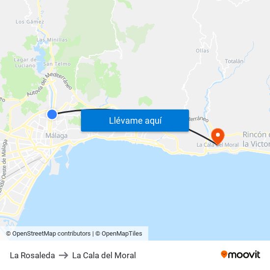 La Rosaleda to La Cala del Moral map