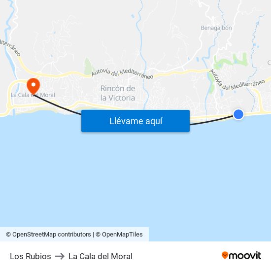 Los Rubios to La Cala del Moral map