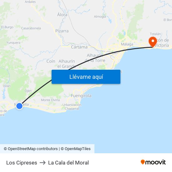 Los Cipreses to La Cala del Moral map